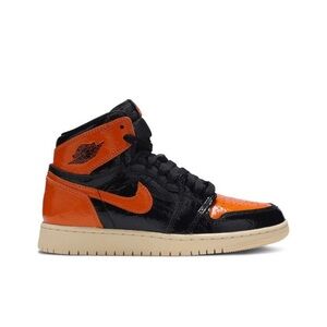 Jordan Kids Black and Orange Patent Leather High-Tops